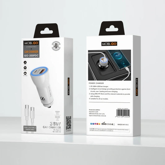 Mobigo 38W USB A+C car charger with Type-C to C combo GO200PDC