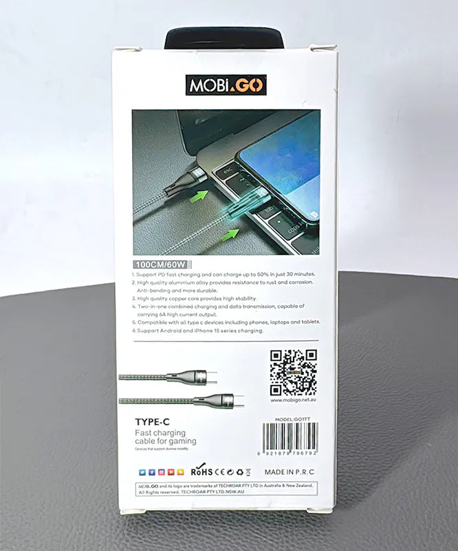 Mobigo 1m 65W Type-C to C cable GO1TT