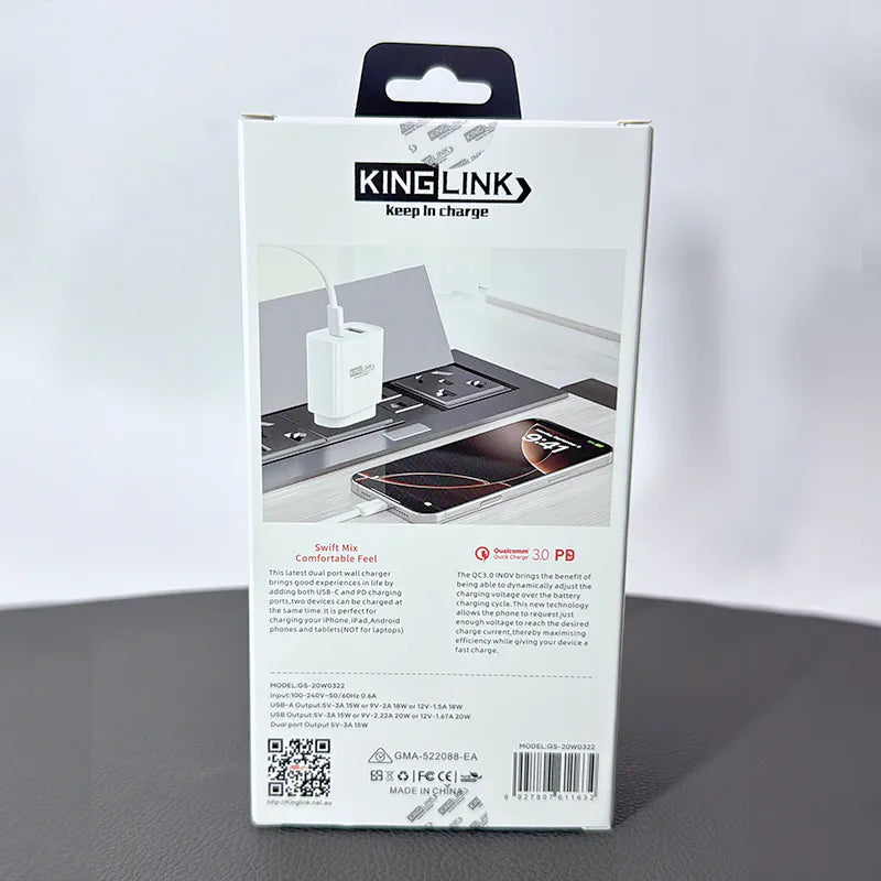 Kinglink PD 20W QC 3.0 Fast Charger GS20W0322