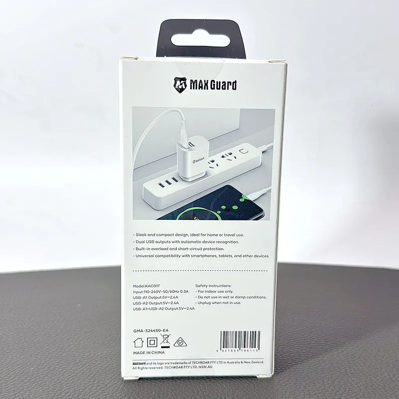 Maxguard 2.4A wall charger with USB-A to C combo KAC01T
