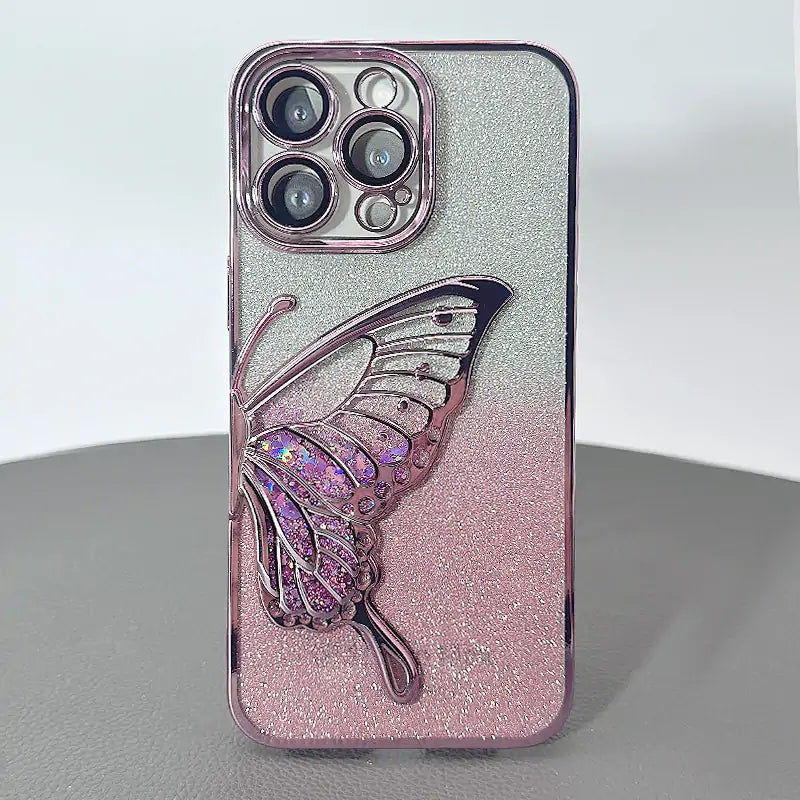 Case for Iphone 15 Pro 6.1 Kinglink Glitter Sandy Butterfly