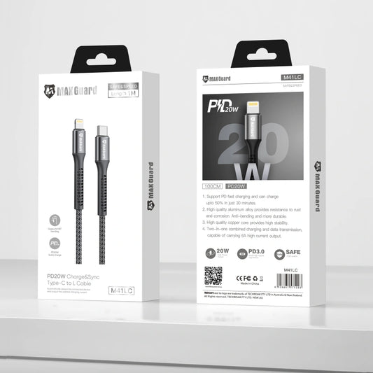 Maxguard 1m 20W Type-C to Lightning cable M41LC