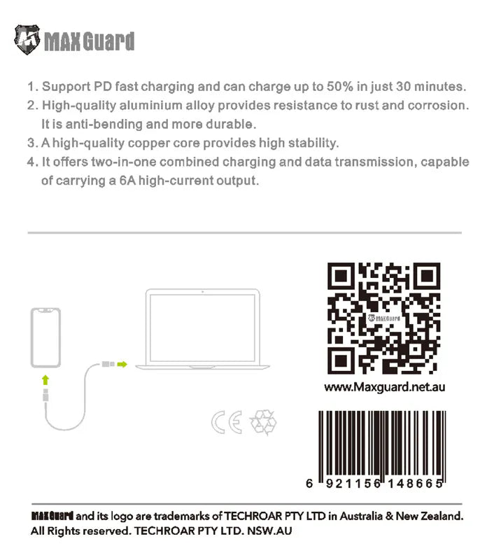 Maxguard 1m Colours 30W Type-C to Lightning Cable