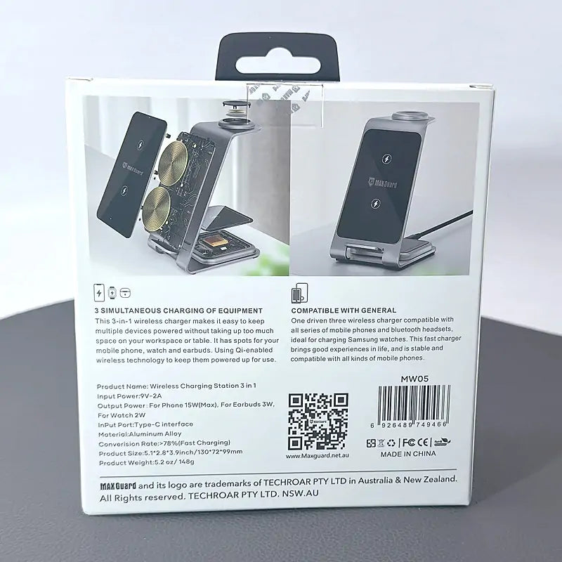 Maxguard 3 in 1 15W Wireless Charger MW05 (for Samsung watch and IOS & android system phone)