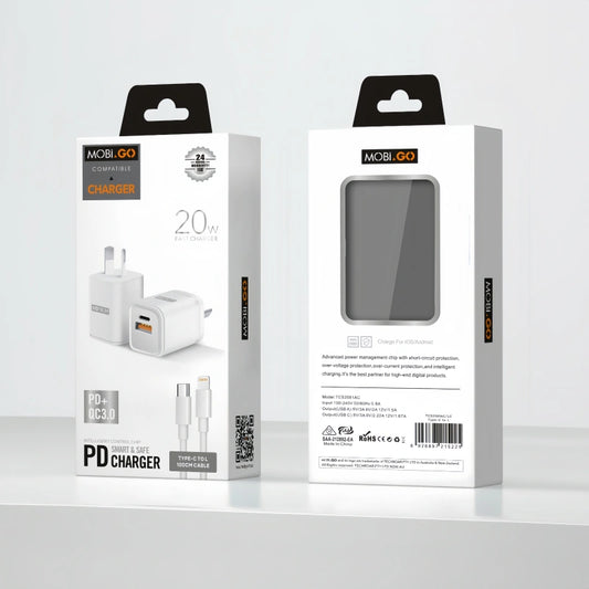 Mobigo PD 20W wall charger with Type-C to Lightning combo TCS2081ACLC