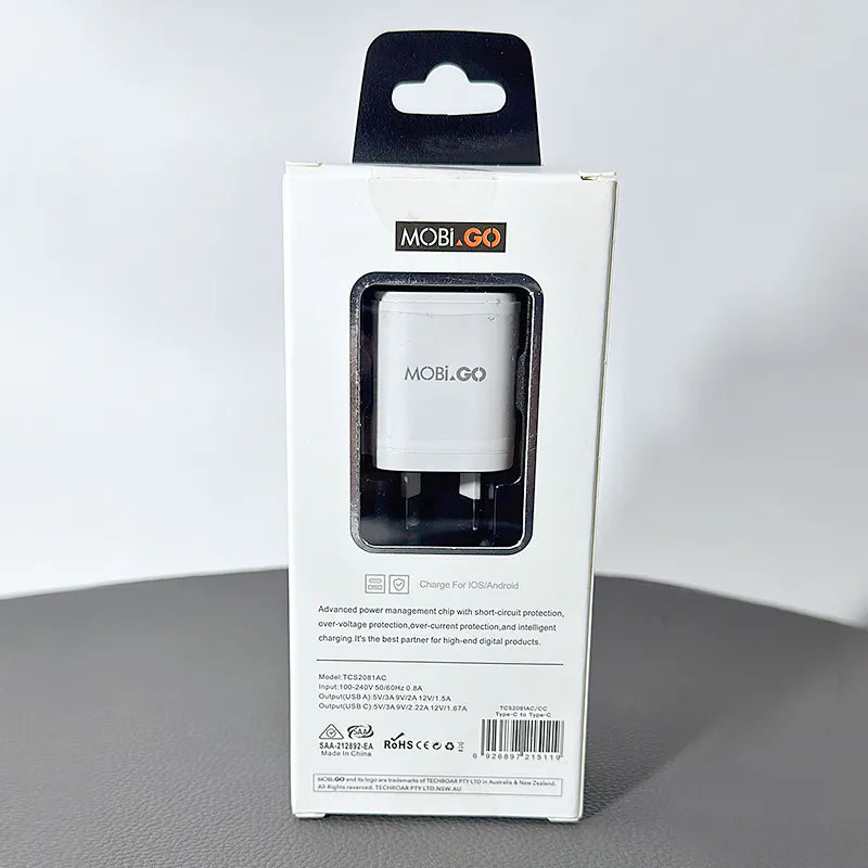 Mobigo PD 20W wall charger with Type-C to C combo TCS2081ACCC