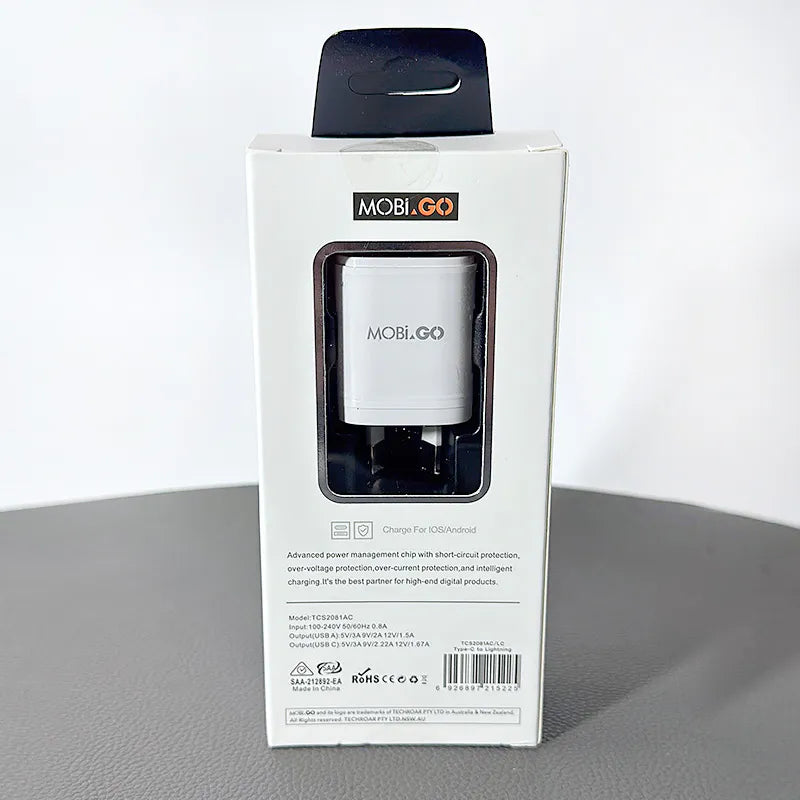 Mobigo PD 20W wall charger with Type-C to Lightning combo TCS2081ACLC
