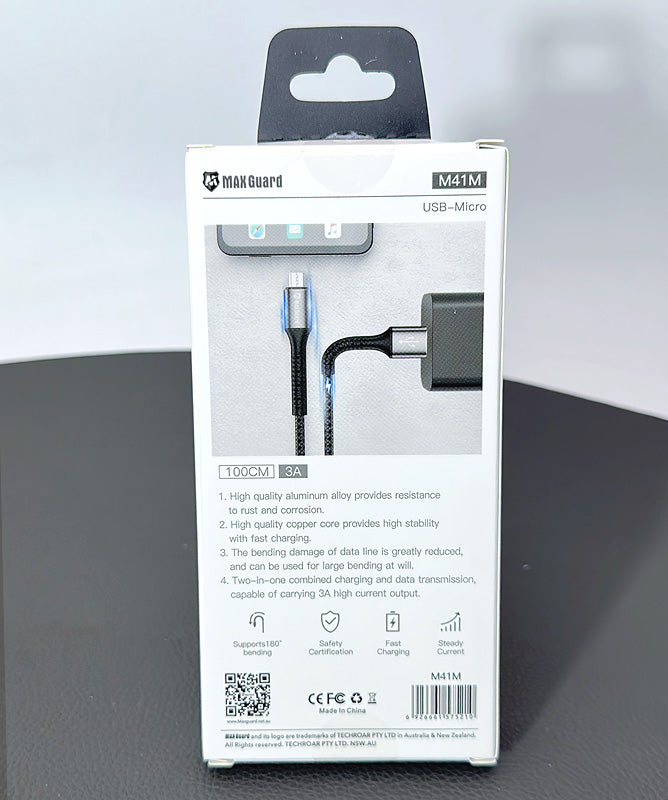 Maxguard 1m USB-A to Micro cable M41M