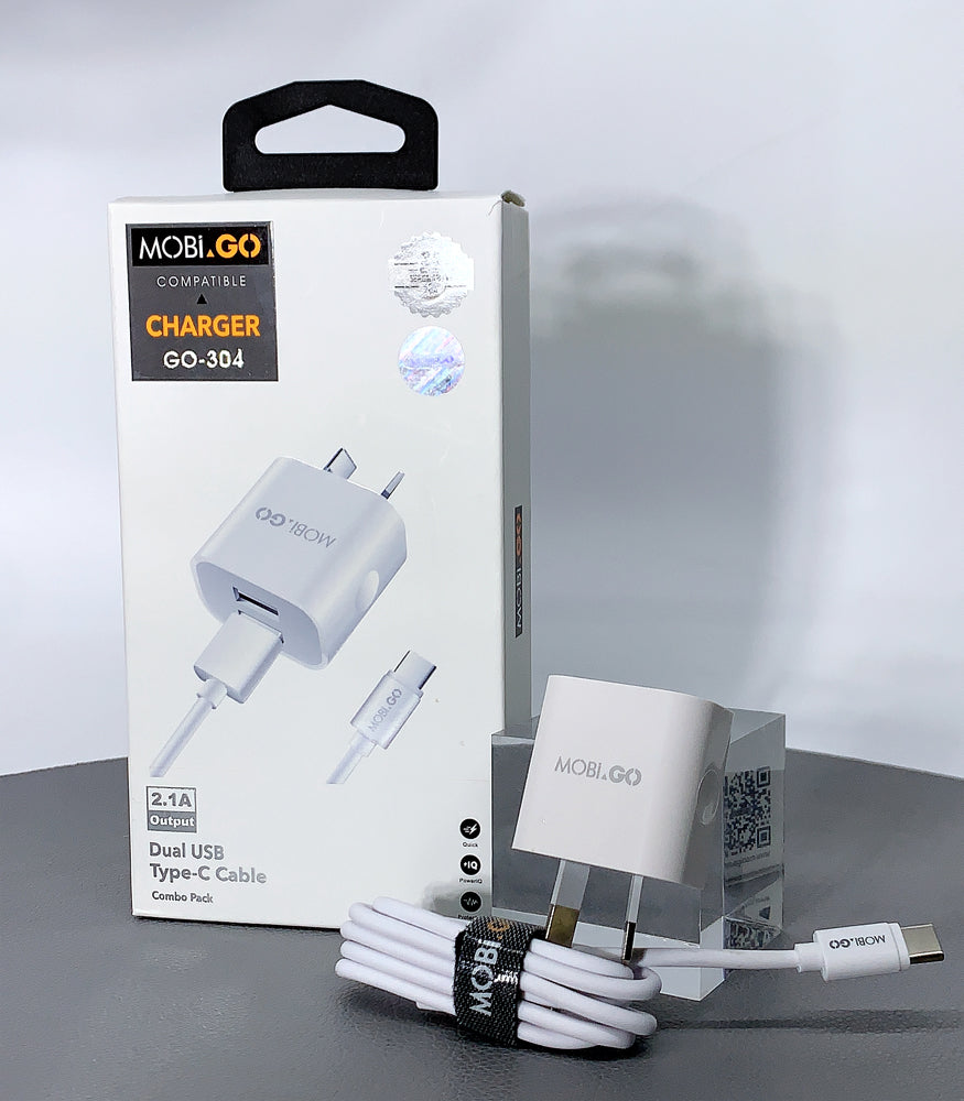 Mobigo 2.1A wall charger with USB-A to C combo GO304