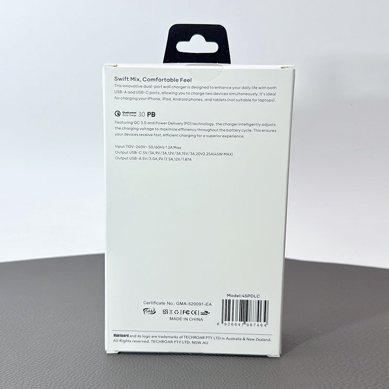 Maxguard PD 45W wall charger with Type-C to Lightning combo 45PDLC