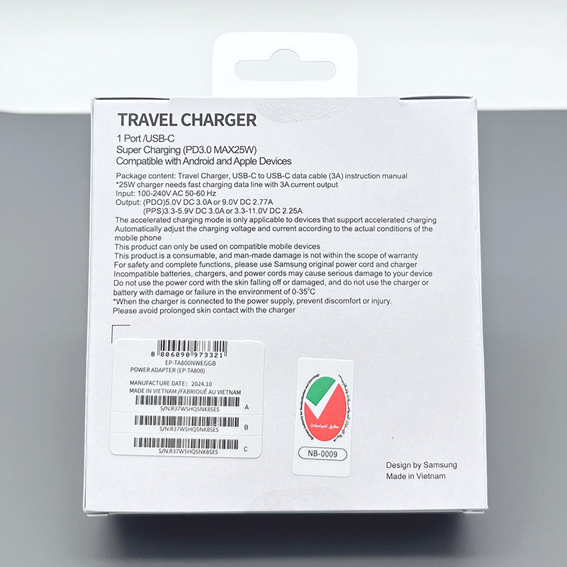 SAM OR PD 25W wall charger with Type-C to C combo EPTA800NBEGGB