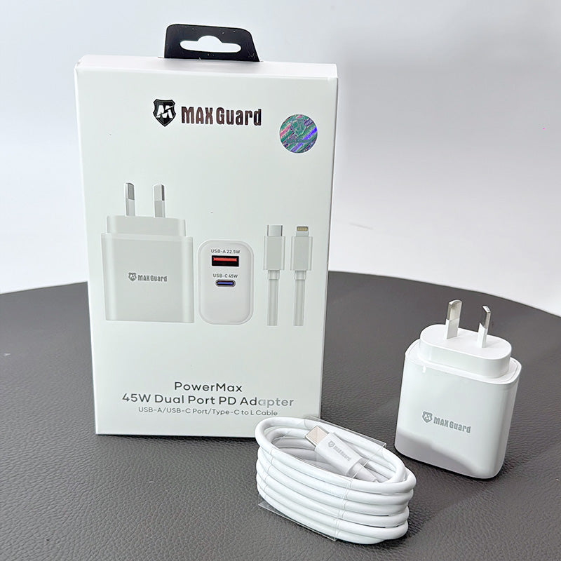 Maxguard PD 45W wall charger with Type-C to Lightning combo 45PDLC