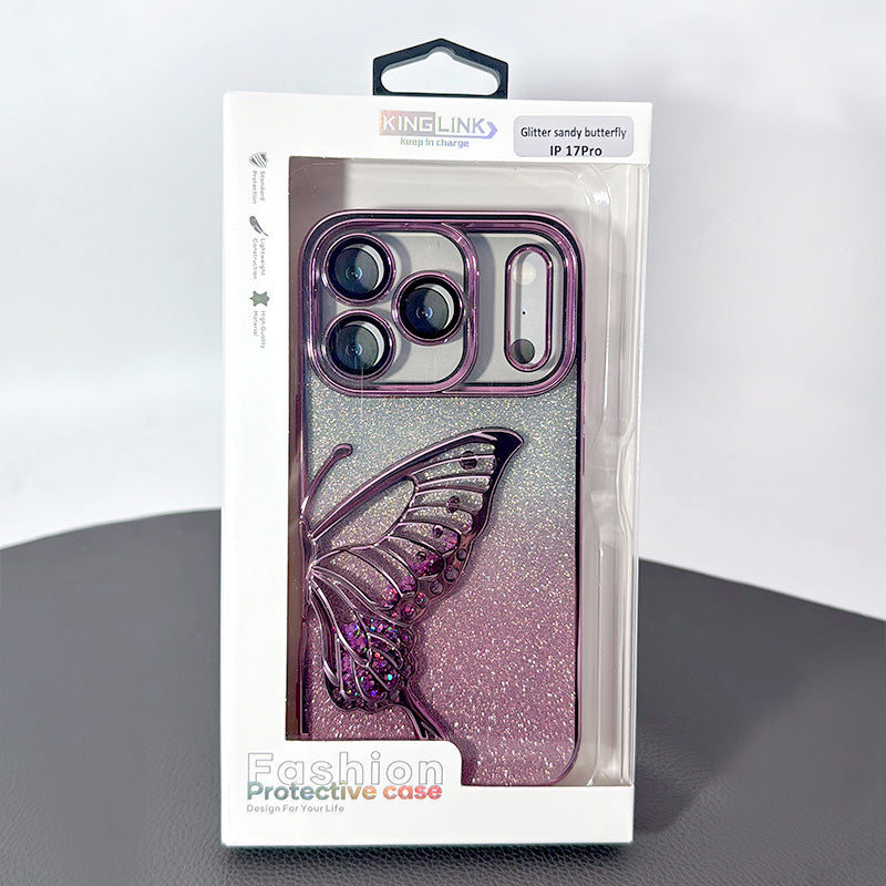 Case for Iphone 17 6.3 Kinglink Glitter Sandy Butterfly