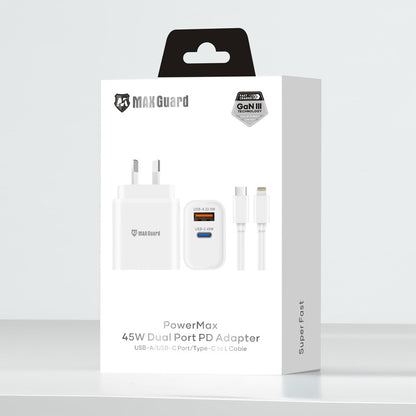Maxguard PD 45W wall charger with Type-C to Lightning combo 45PDLC