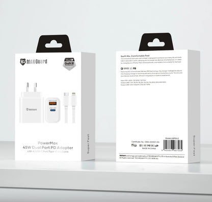 Maxguard PD 45W wall charger with Type-C to Lightning combo 45PDLC