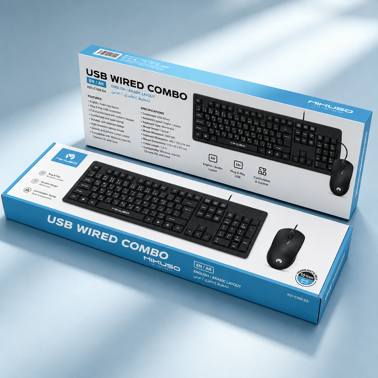 Mikuso KBC049 USB Wired Combo Keyboard and Mouse for Business - English / Arabic Layout | Black