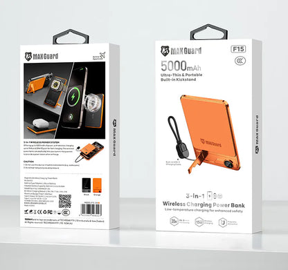 Maxguard (CCC) 5000 mah 3-in-1 Wireless Charging Power Bank F15