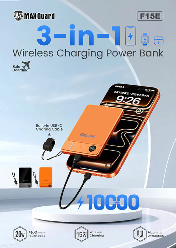Maxguard (CCC) 10000 mah 3-in-1 Wireless Charging Power Bank F15E
