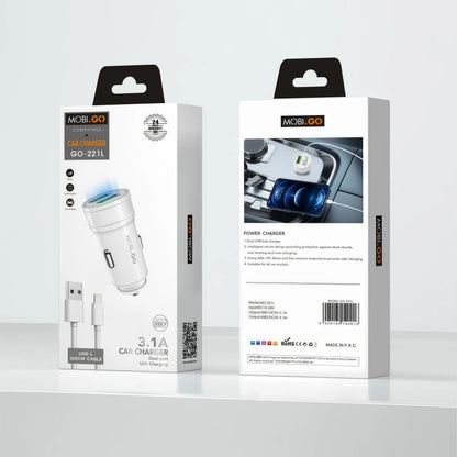 Mobigo 3.1A 2 USB car charger with USB-A to Lightning combo GO221L