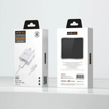 Mobigo 2.1A wall charger with USB-A to C combo GO304