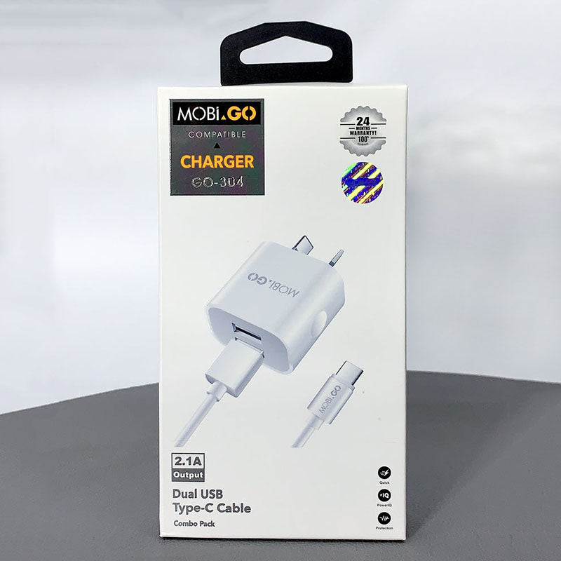 Mobigo 2.1A wall charger with USB-A to C combo GO304