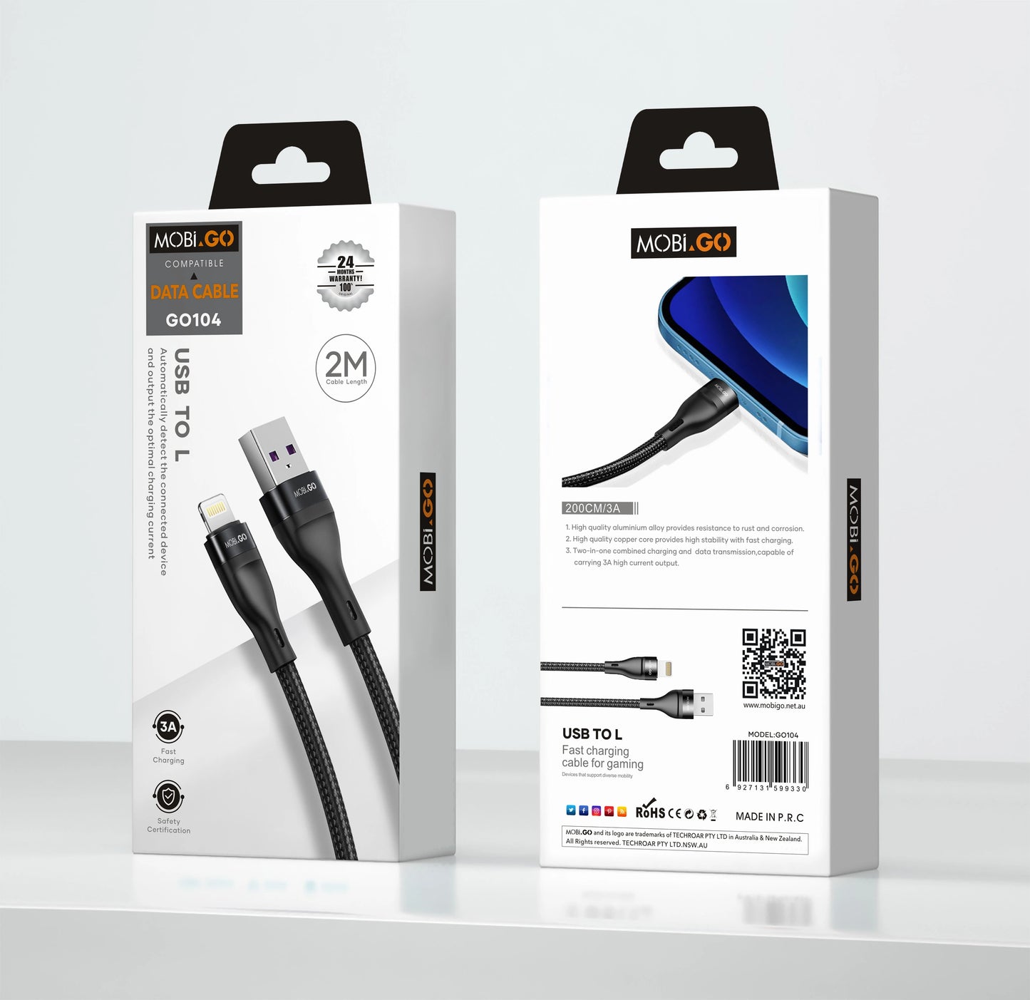 Mobigo 2m USB-A to Lightning cable GO104