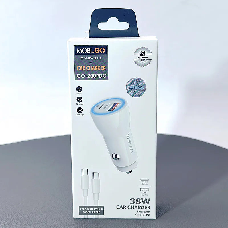 Mobigo 38W USB A+C car charger with Type-C to C combo GO200PDC