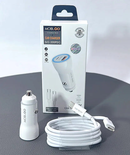 Mobigo 38W USB A+C car charger with Type-C to C combo GO200PDC