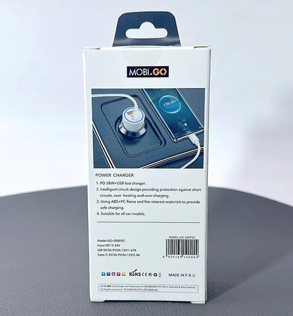 Mobigo 38W USB A+C car charger with Type-C to C combo GO200PDC