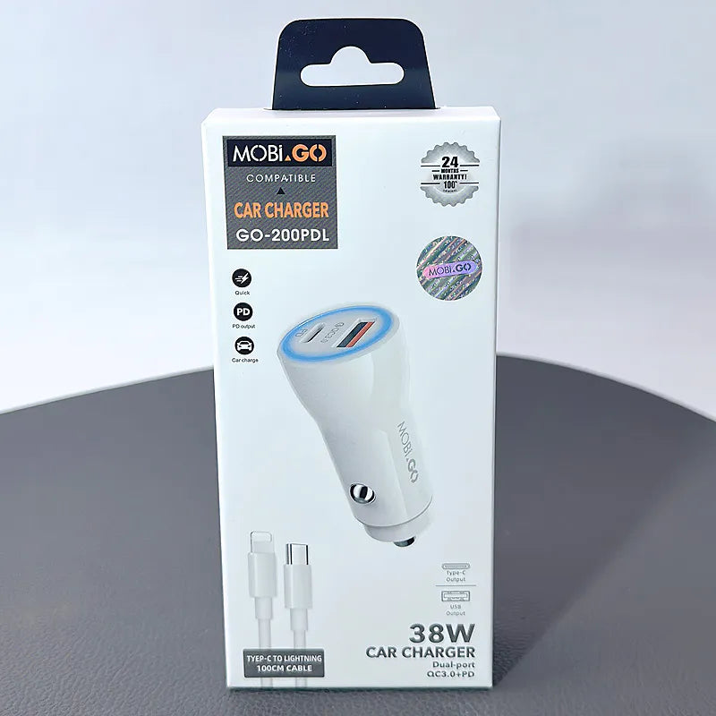 Mobigo  38W 2 UAB car charger with Type-C to Lightning combo GO200PDL