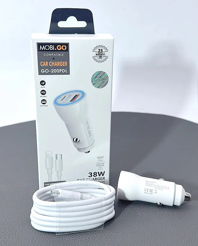 Mobigo  38W 2 UAB car charger with Type-C to Lightning combo GO200PDL