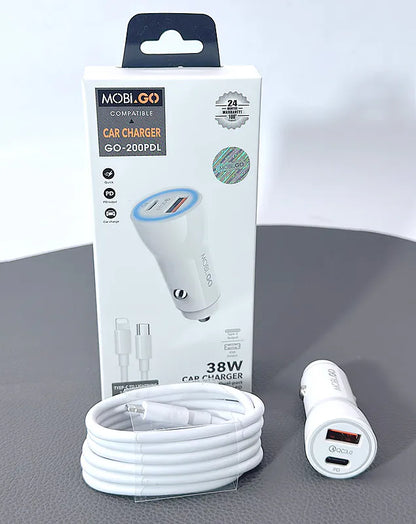 Mobigo  38W 2 UAB car charger with Type-C to Lightning combo GO200PDL