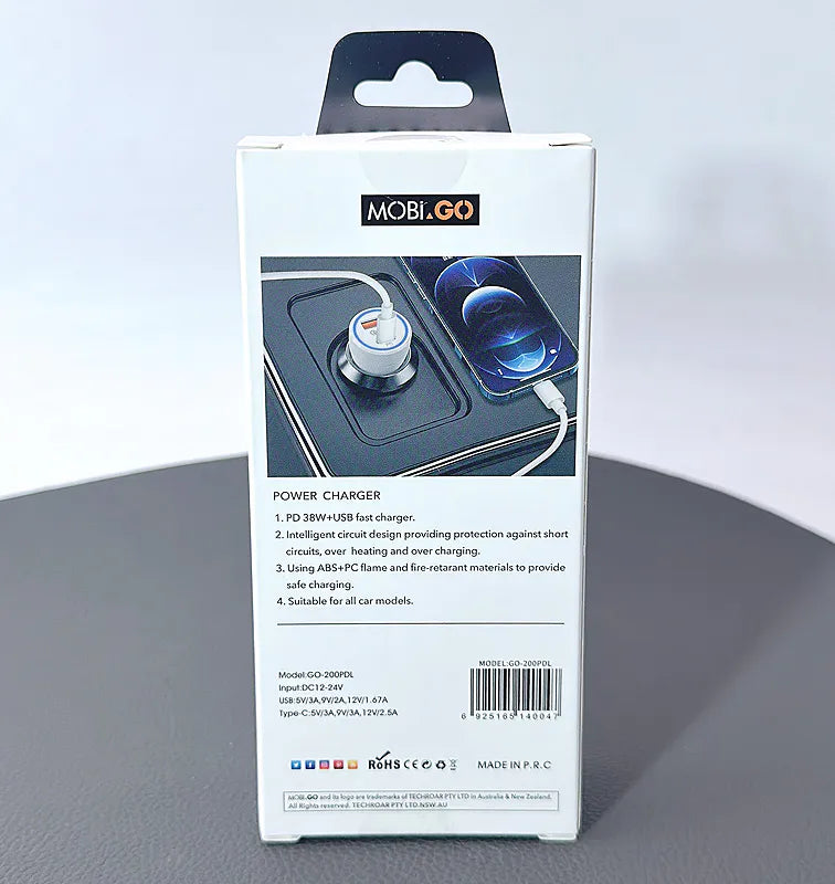 Mobigo  38W 2 UAB car charger with Type-C to Lightning combo GO200PDL