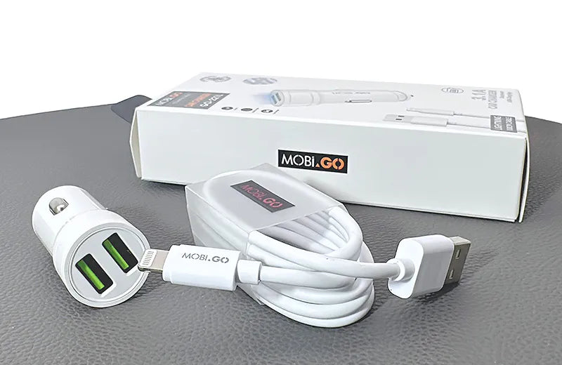 Mobigo 3.1A 2 USB car charger with USB-A to Lightning combo GO221L