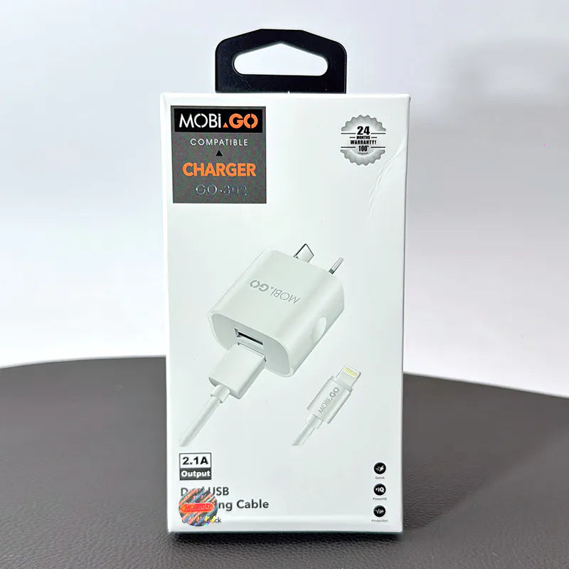 Mobigo 2.1A wall charger with USB-A to Lightning combo GO302