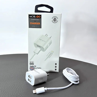 Mobigo 2.1A wall charger with USB-A to Lightning combo GO302
