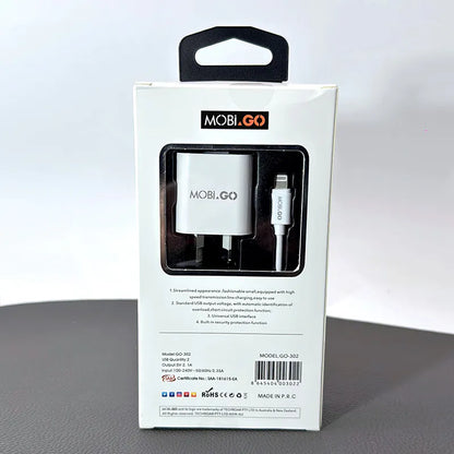 Mobigo 2.1A wall charger with USB-A to Lightning combo GO302