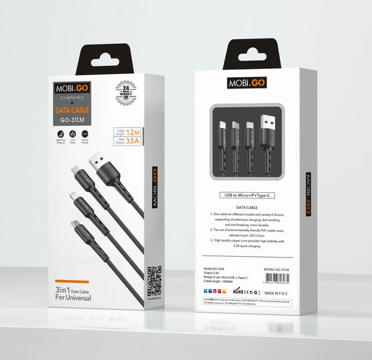 Mobigo 1.2m 3 in 1 cable GO3TLM