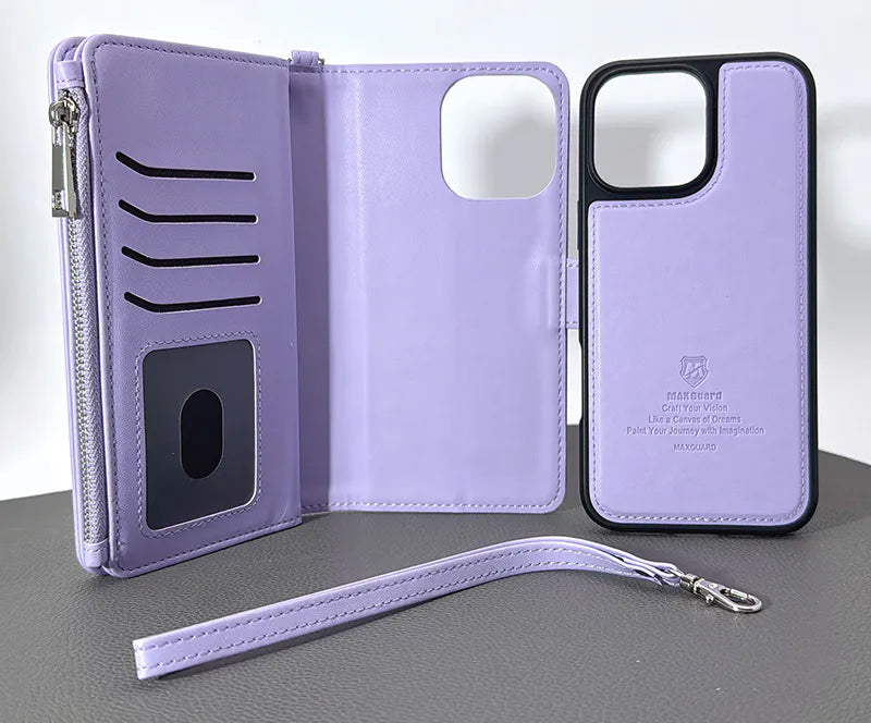 Case for Iphone 12/12 Pro 6.1 Maxguard Detachable Magnetic Zipper Wallet