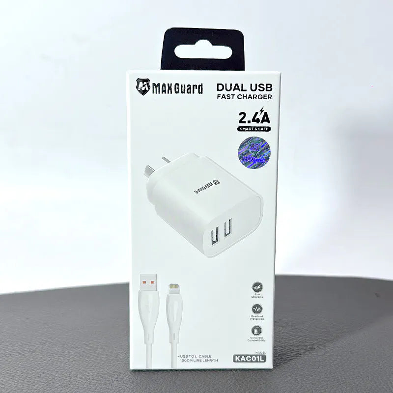 Maxguard 2.4A wall charger with USB-A to L combo KAC01L