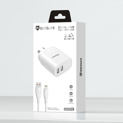 Maxguard 2.4A wall charger with USB-A to L combo KAC01L