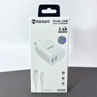 Maxguard 2.4A wall charger with USB-A to C combo KAC01T