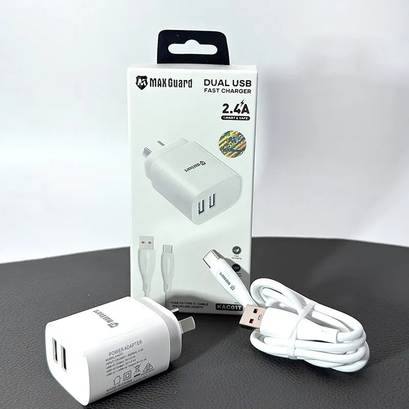 Maxguard 2.4A wall charger with USB-A to C combo KAC01T