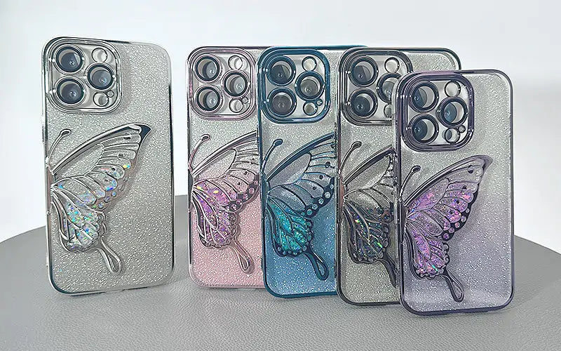 Case for iPhone 15 Pro max 6.7 Kinglink Glitter Sandy Butterfly
