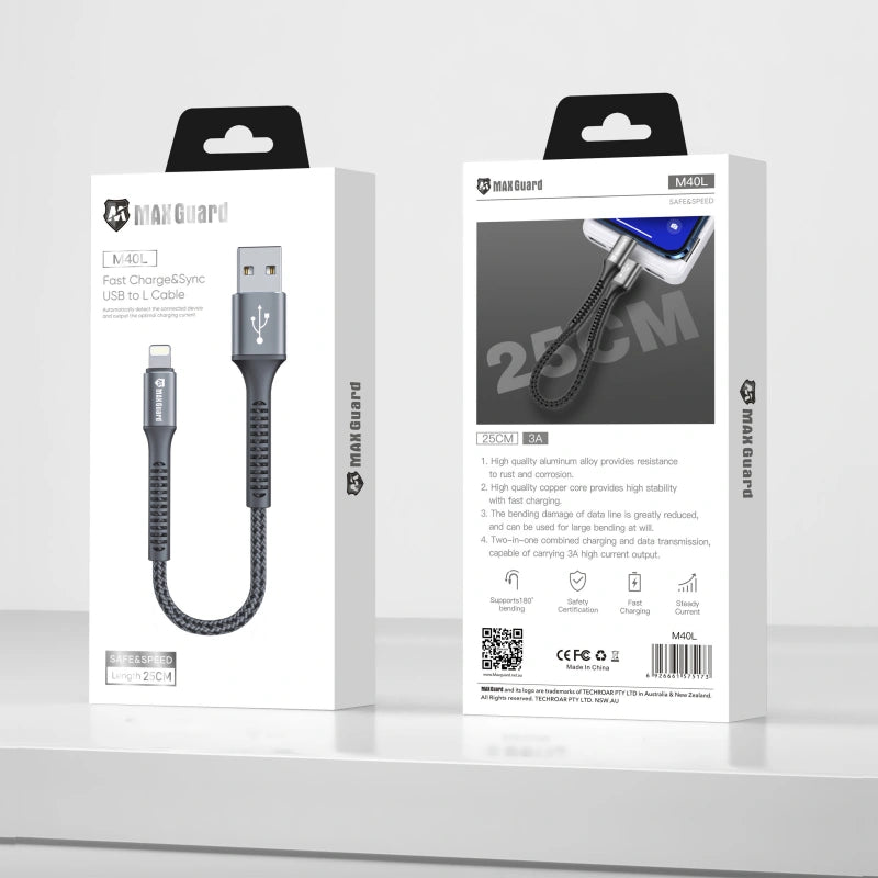 Maxguard 25cm USB-A to Lightning cable M40L