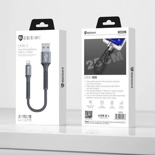 Maxguard 25cm USB-A to Lightning cable M40L