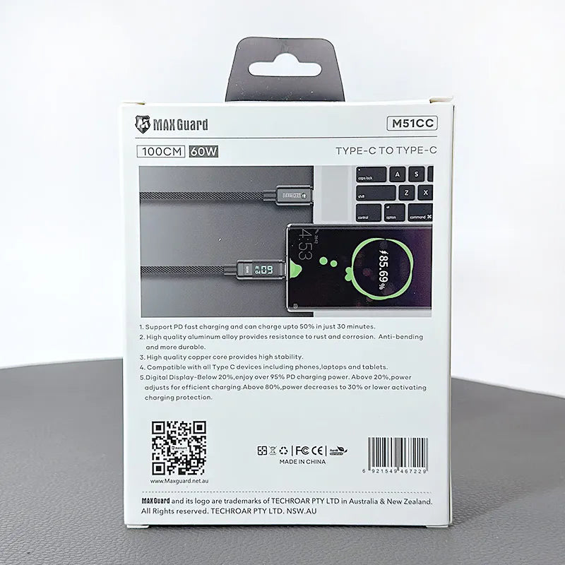 Maxguard 1m 60W Type-C to C Cable M51CC