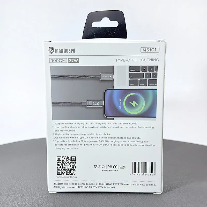 Maxguard 1m 27W Type-C to Lightning Cable M51CL