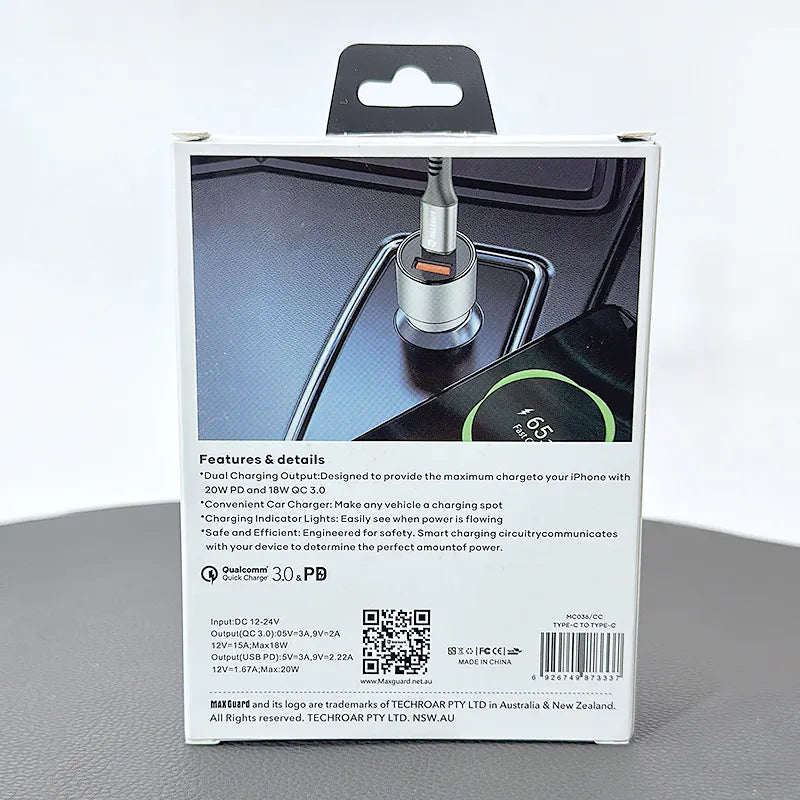 Maxguard 38W USB A+C car charger with Type-C to C combo MC036CC