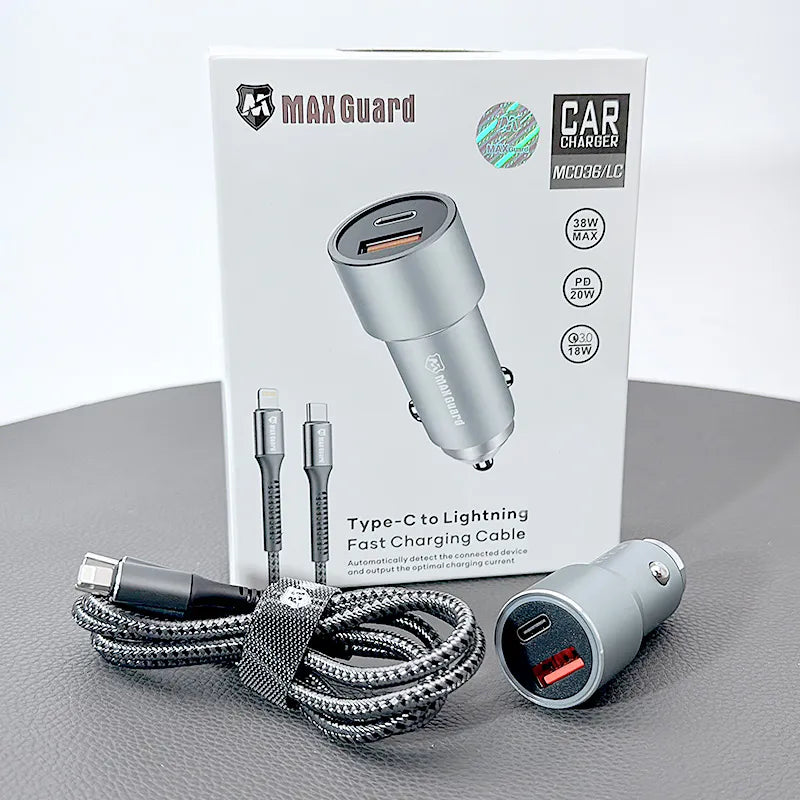 Maxguard 38W USB A+C car charger with Type-C to Lightning combo MC036LC